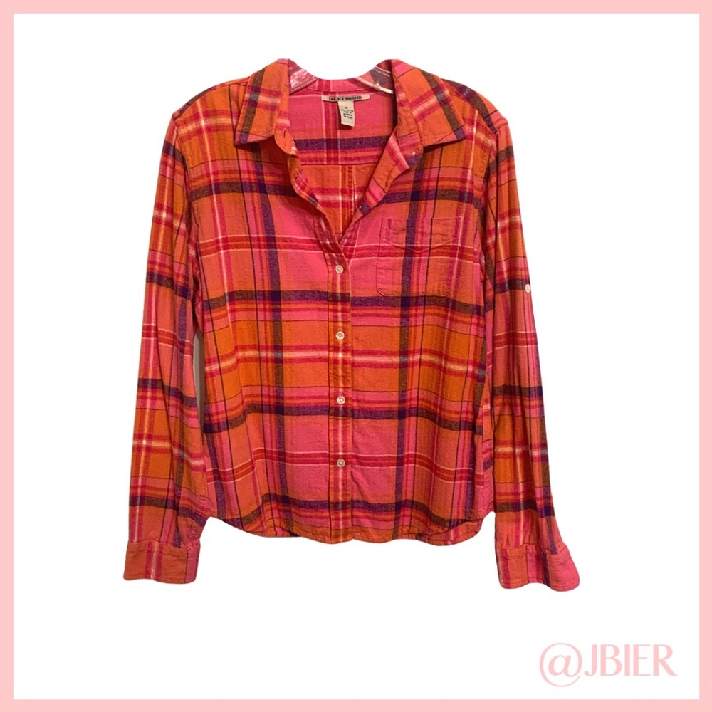 Lucky Brand Plaid Popover Top